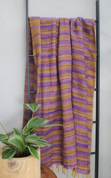 Himalayan Yak Blanket - Light Mustard & Purple