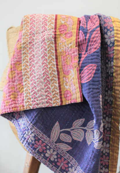 Sari Kantha Small Throw - Purple & Pink