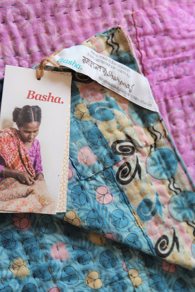 Sari Kantha Small Throw - Blue & Purple