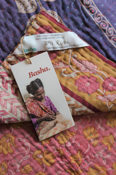 Sari Kantha Small Throw - Purple & Pink