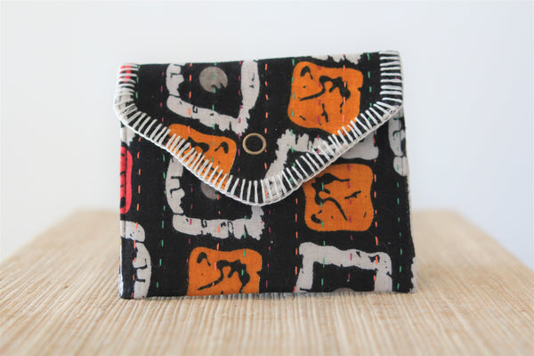 Sari Kantha Stitch Pouch - Squares