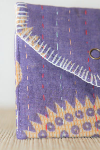 Sari Kantha Stitch Pouch - Purple