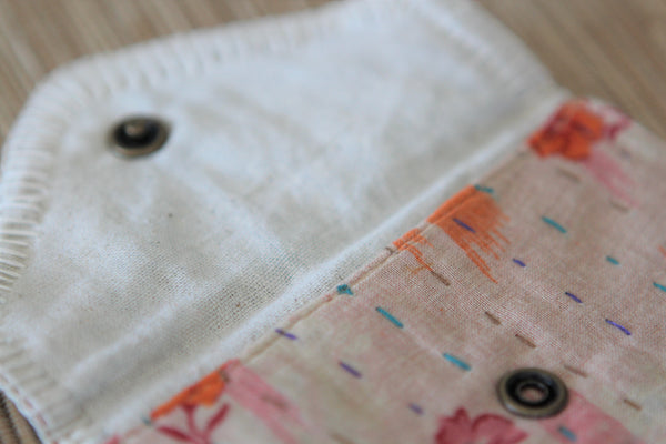 Sari Kantha Stitch Pouch - Flowers