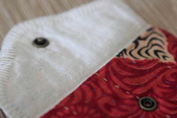 Sari Kantha Stitch Pouch - Red