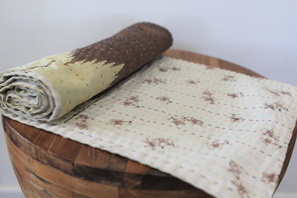 Kantha Table Runner - Natural Floral