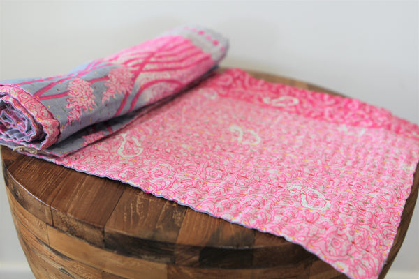 Kantha Table Runner - Pink & Grey