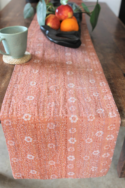 Kantha Table Runner - Peach Floral