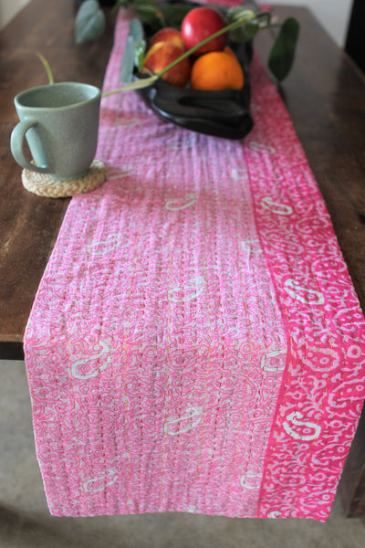 Kantha Table Runner - Pink & Grey