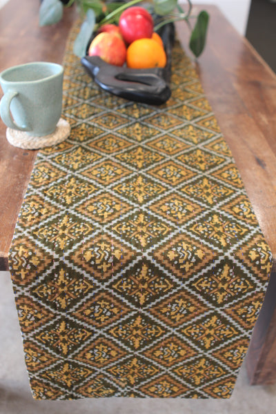 Kantha Table Runner -  Yellow & Olive Green