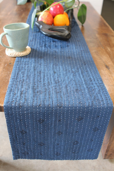 Kantha Table Runner - Navy & Black