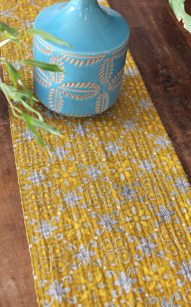 Kantha Table Runner -  Yellow & Olive Green