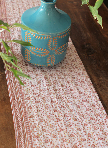Kantha Table Runner - Peach Floral