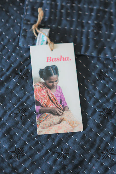 Kantha Table Runner - Navy & Black