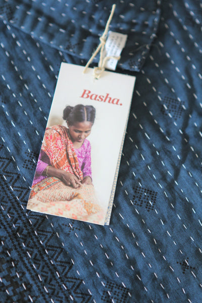 Kantha Table Runner - Navy & Black (Border)