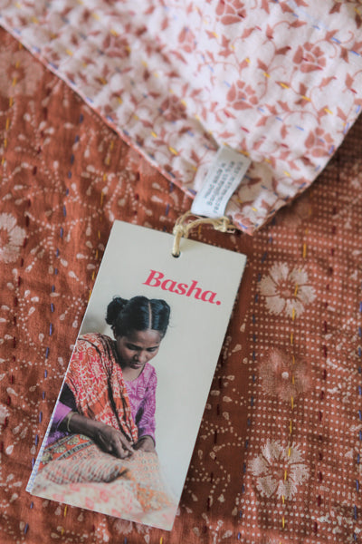 Kantha Table Runner - Peach Floral