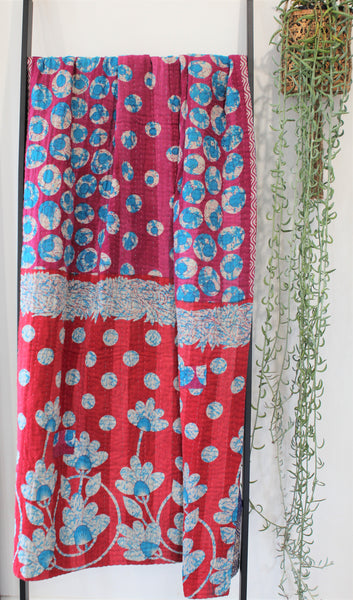 Sari Kantha Large Throw - Purple, Blue, Pink & Red