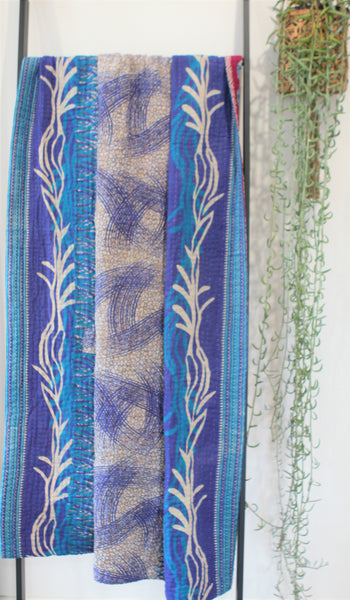 Sari Kantha Large Throw - Purple, Blue, Pink & Red