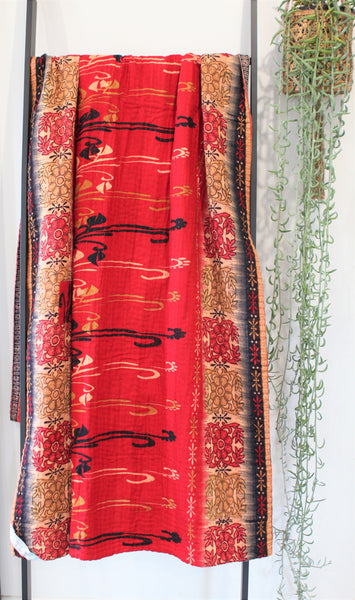 Sari Kantha Large Throw - Red & Black