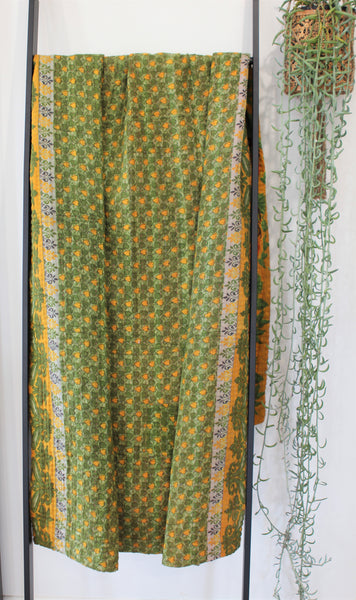 Sari Kantha Large Throw - Yellow, Green & Brown