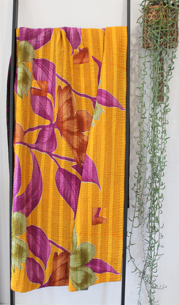 Sari Kantha Large Throw - Yellow, Green & Purple
