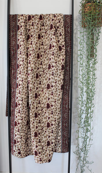 Sari Kantha Large Throw - Aubergine Paisley