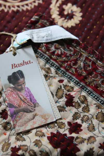 Sari Kantha Large Throw - Aubergine Paisley