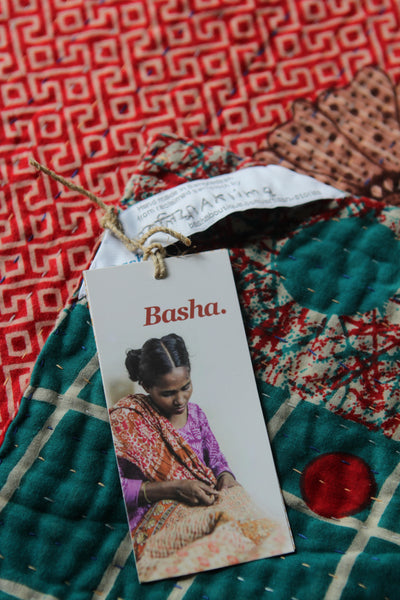 Sari Kantha Large Throw - Red & Teal