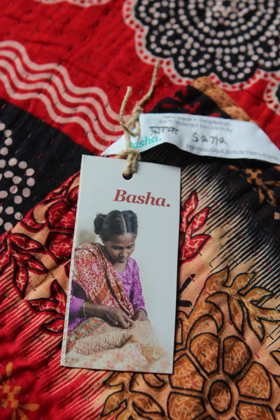 Sari Kantha Large Throw - Red & Black
