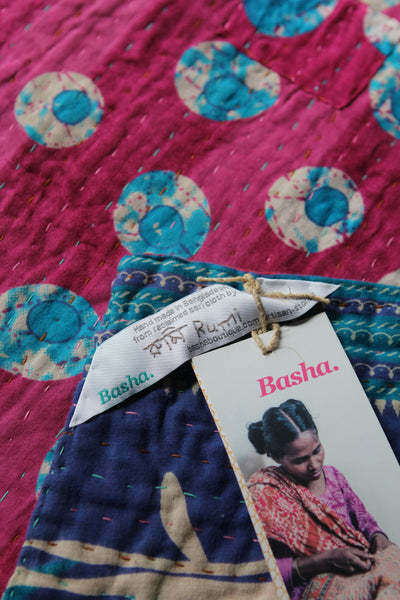 Sari Kantha Large Throw - Purple, Blue, Pink & Red